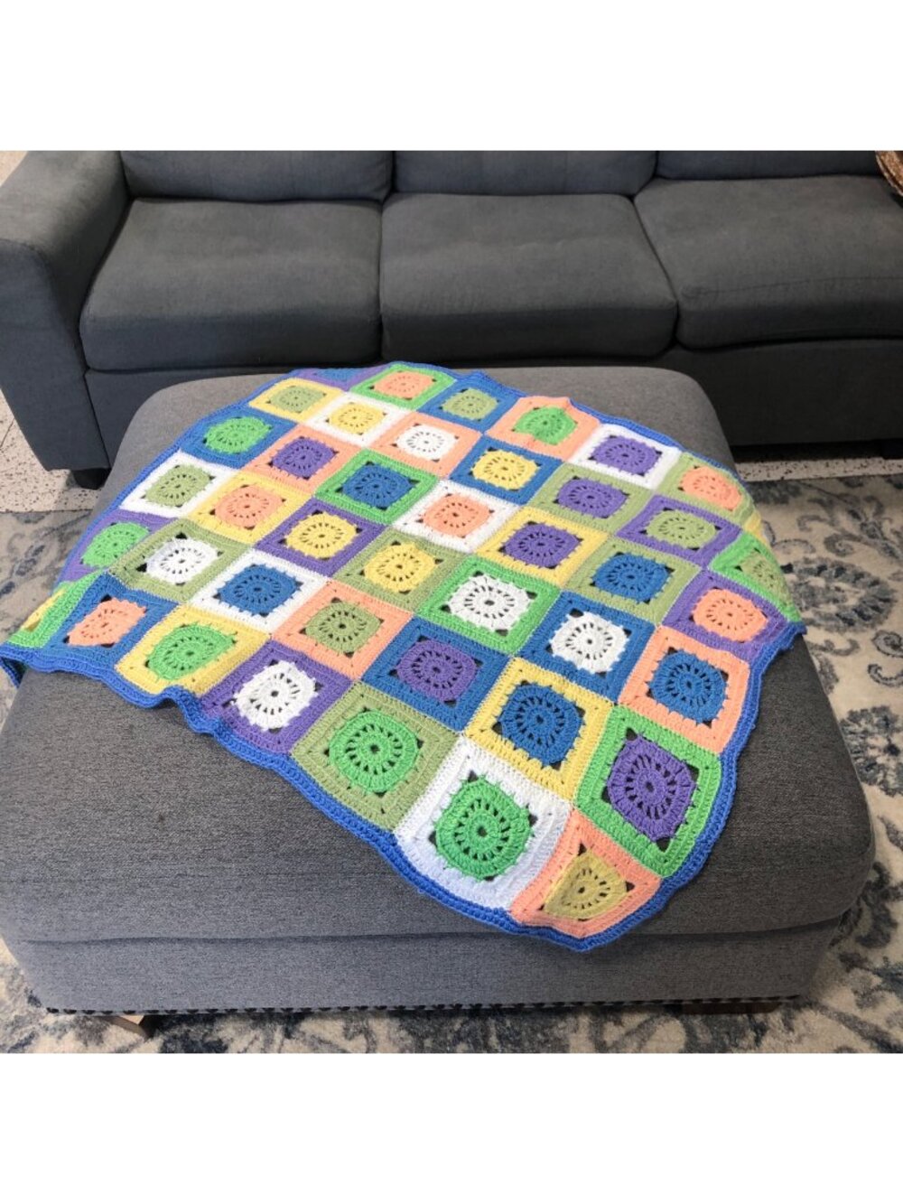 Handcrafted Crochet Granny Square Blanket Colorful 44x30 Inches Pastel Multicolo